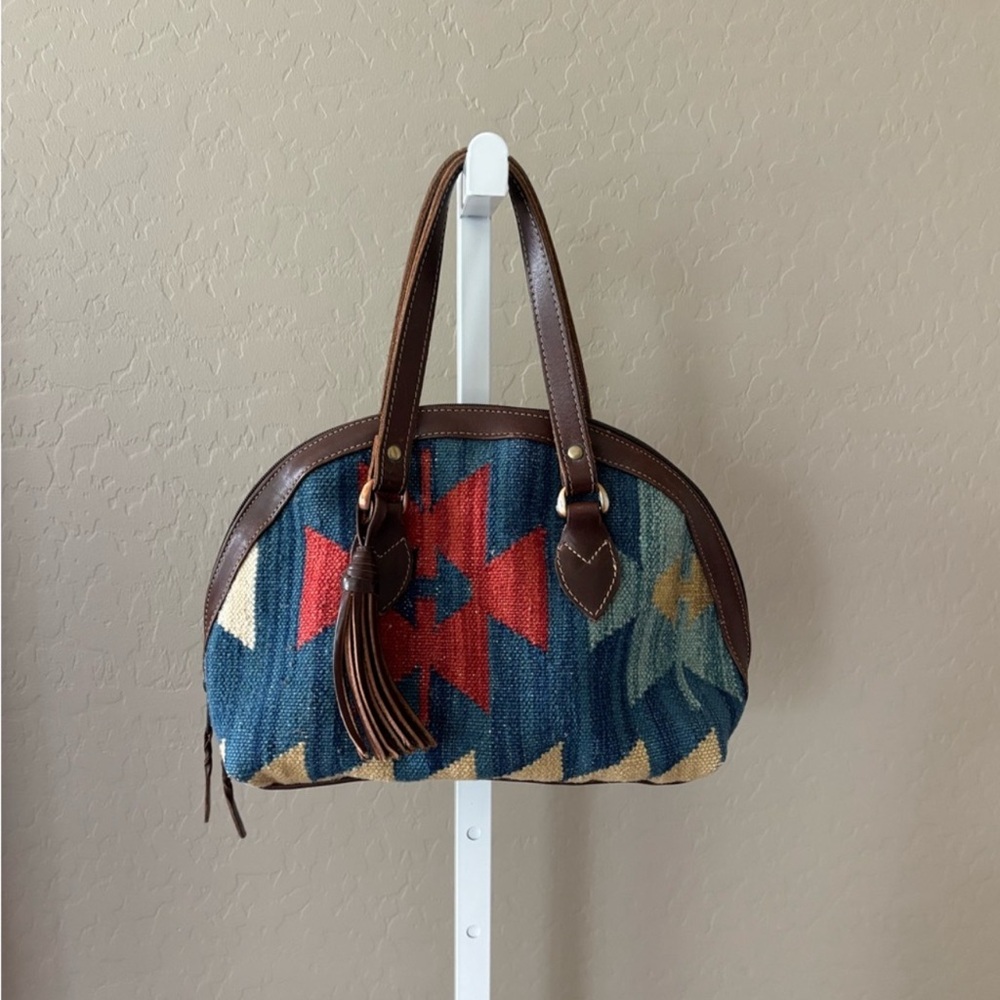 Stylish Blue and Brown Women's Handbag